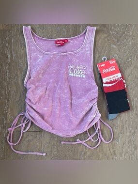 Enjoy Coke Distressed Tie Cinch Tank Top & Unisex Enjoy Coca Cola Socks NEW